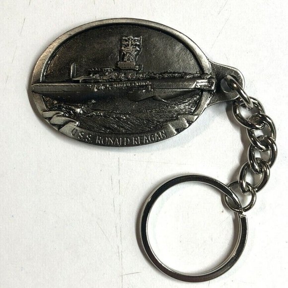 USS Ronald Reagan Ship Pewter Keychain CVN-76 Peace Through Strength NEW - Picture 1 of 1